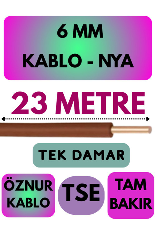 Öznur 6 MM NYA Kablo Metre Seçenekli (Kahverengi) 23 METRE