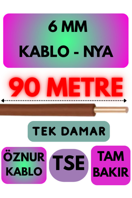 Öznur 6 MM NYA Kablo Metre Seçenekli (Kahverengi) 90 METRE