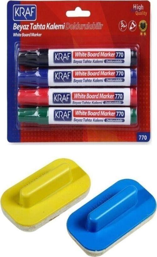 Beyaz Tahta Kalemi Doldurulabilir 770-4 4'lü Ve Tahta Silgisi