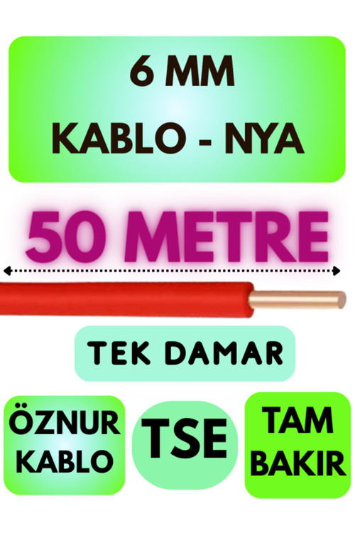 Öznur 6 MM NYA Kablo Metre Seçenekli (Kırmızı) 50 METRE