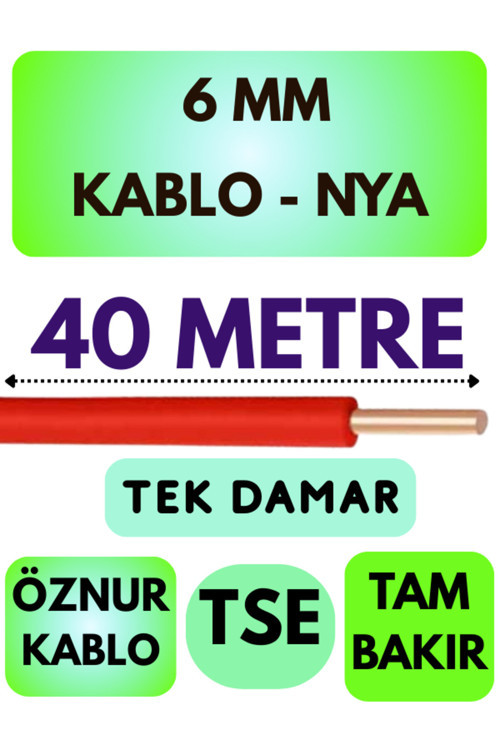 Öznur 6 MM NYA Kablo Metre Seçenekli (Kırmızı) 40 METRE