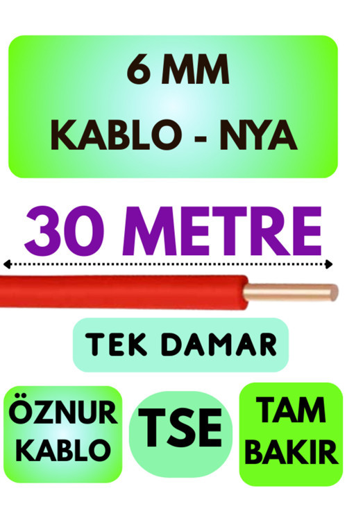 Öznur 6 MM NYA Kablo Metre Seçenekli (Kırmızı) 30 METRE