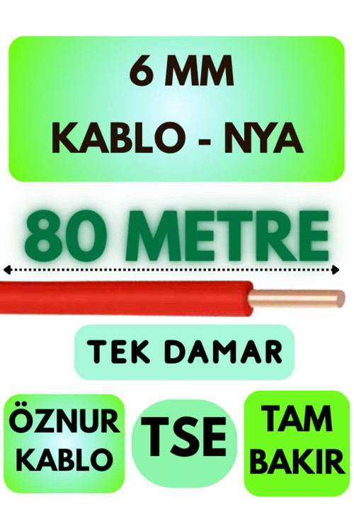 Öznur 6 MM NYA Kablo Metre Seçenekli (Kırmızı) 80 METRE