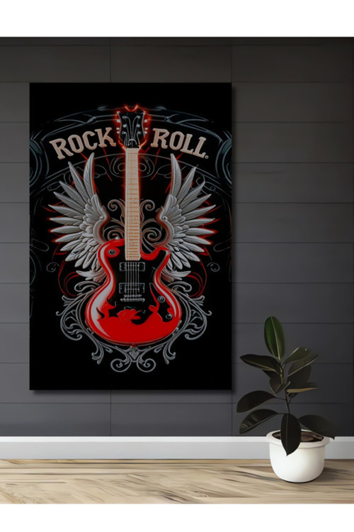 Ahşap Dekoratif Tablo Kanatlardan Yükselen Rock Gitar Sanat su Ev,Salon,Antre,Cafe,Ofis