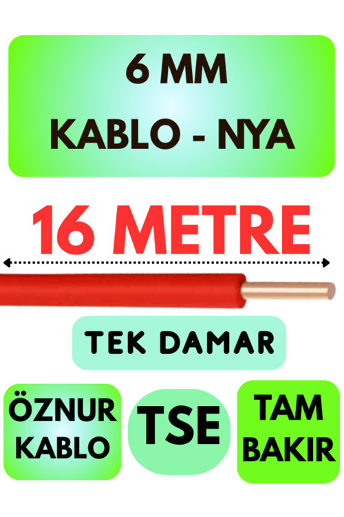 Öznur 6 MM NYA Kablo Metre Seçenekli (Kırmızı) 16 METRE