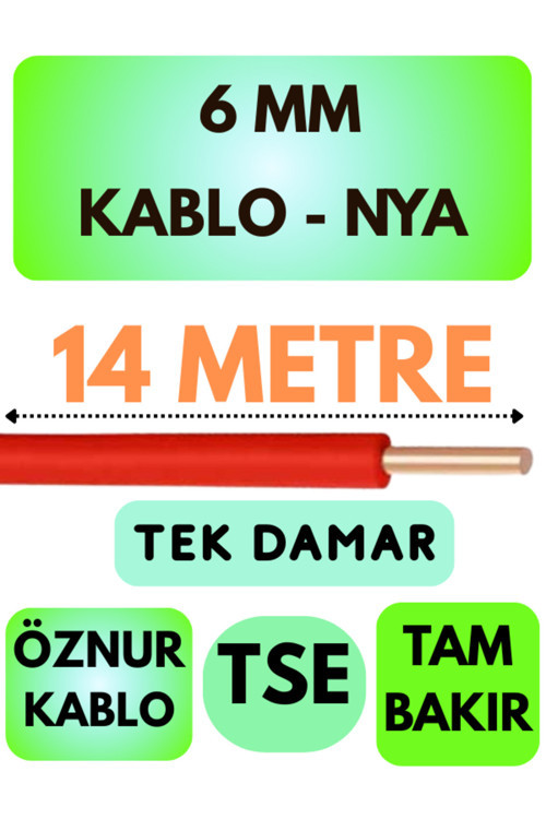 Öznur 6 MM NYA Kablo Metre Seçenekli (Kırmızı) 14 METRE