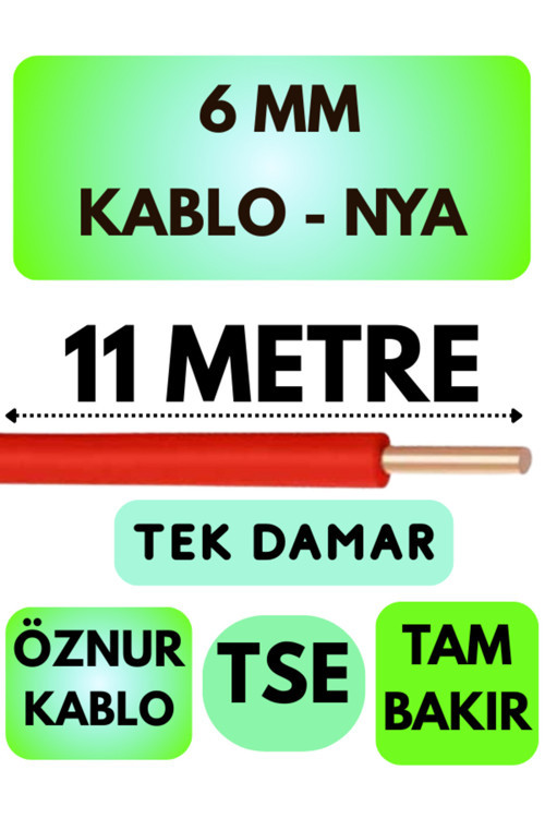 Öznur 6 MM NYA Kablo Metre Seçenekli (Kırmızı) 11 METRE
