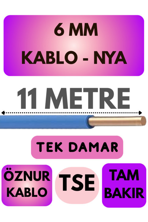 Öznur 6 MM NYA Kablo Metre Seçenekli (Mavi) 11 METRE