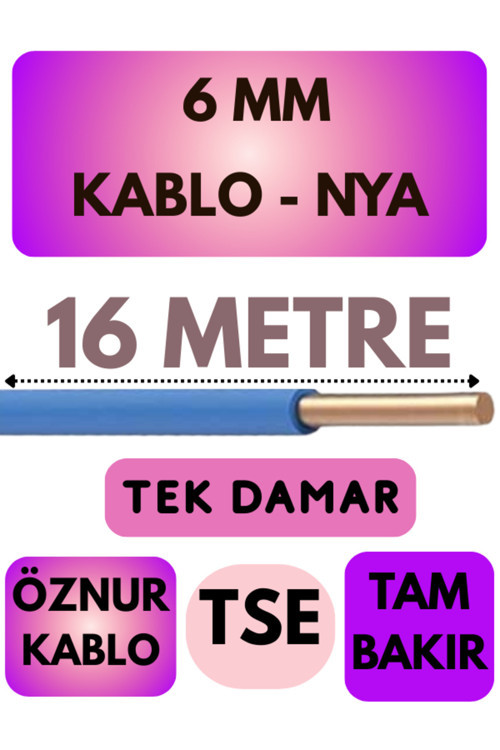 Öznur 6 MM NYA Kablo Metre Seçenekli (Mavi) 16 METRE