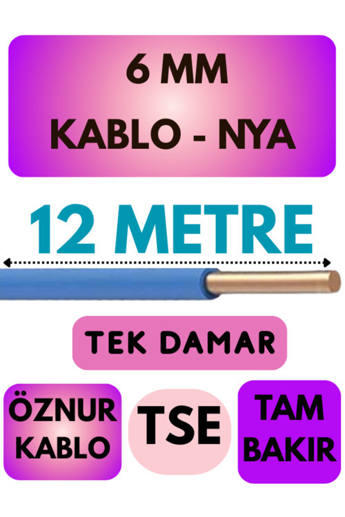 Öznur 6 MM NYA Kablo Metre Seçenekli (Mavi) 12 METRE