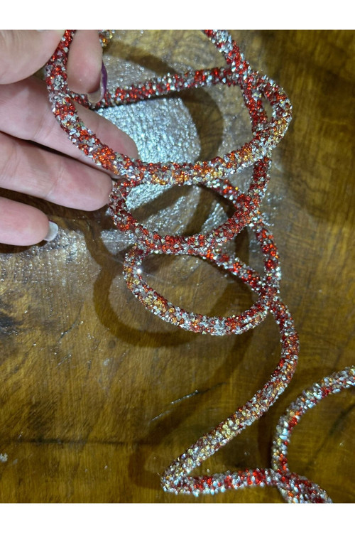 TAŞLI PARLAK ŞERİT DİKİŞ ÇANTA GİYİM HOBİ AKSESUARI 1 METRE Kırmızı