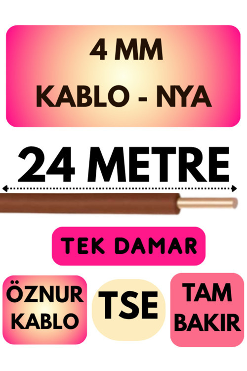 Öznur 4 MM NYA Kablo Metre Seçenekli (Kahverengi) 24 METRE