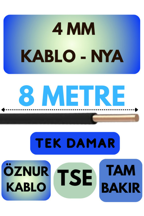Öznur 4 MM NYA Kablo Metre Seçenekli (Siyah) 8 METRE