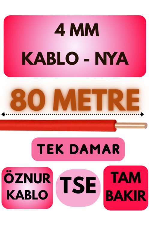 Öznur 4 MM NYA Kablo Metre Seçenekli (Kırmızı) 80 METRE