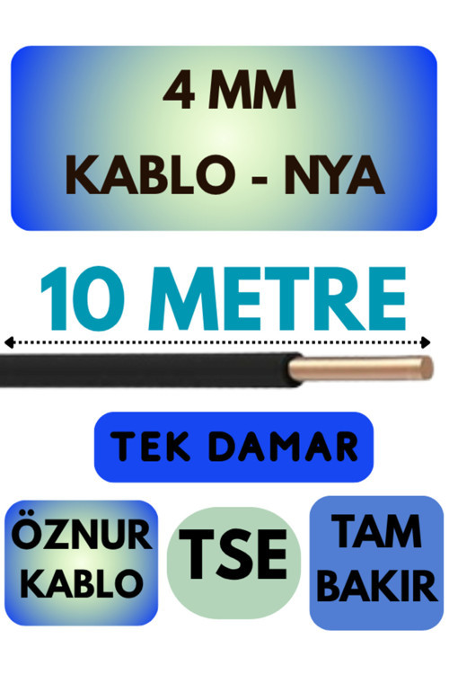 Öznur 4 MM NYA Kablo Metre Seçenekli (Siyah) 10 METRE