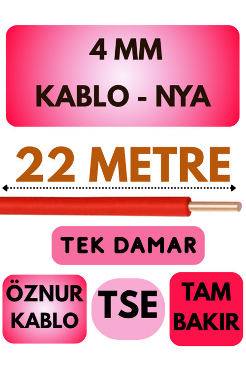 Öznur 4 MM NYA Kablo Metre Seçenekli (Kırmızı) 22 METRE