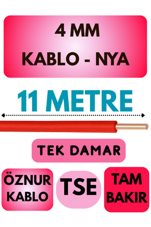 Öznur 4 MM NYA Kablo Metre Seçenekli (Kırmızı) 11 METRE