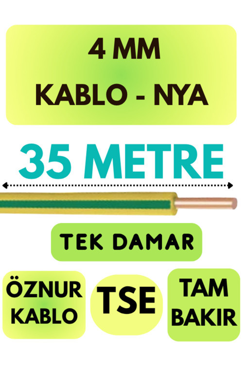Öznur 4 MM NYA Kablo Metre Seçenekli (Sarı-Yeşil) 35 METRE