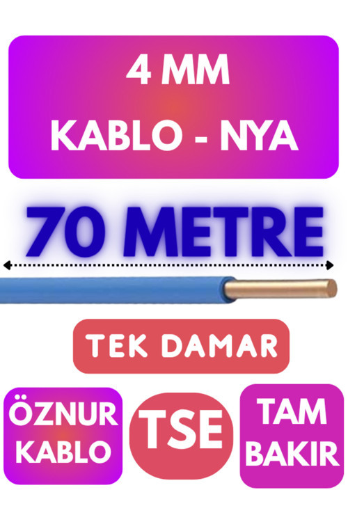 Öznur 4 MM NYA Kablo Metre Seçenekli (Mavi) 70 METRE