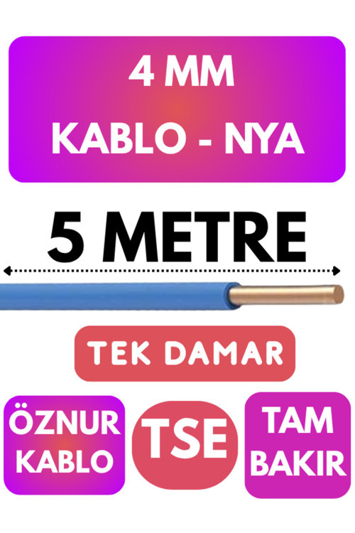 Öznur 4 MM NYA Kablo Metre Seçenekli (Mavi) 5 METRE