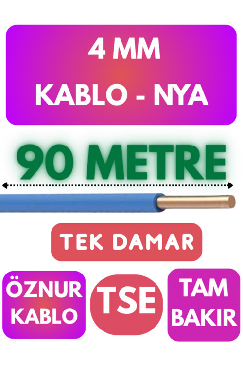 Öznur 4 MM NYA Kablo Metre Seçenekli (Mavi) 90 METRE