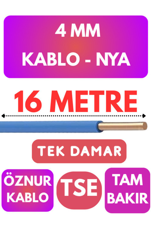 Öznur 4 MM NYA Kablo Metre Seçenekli (Mavi) 16 METRE