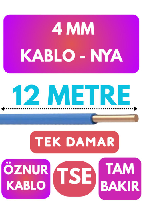 Öznur 4 MM NYA Kablo Metre Seçenekli (Mavi) 12 METRE