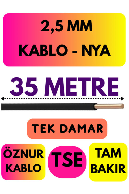 Öznur 2,5 MM NYA Kablo Metre Seçenekli (Siyah) 35 METRE