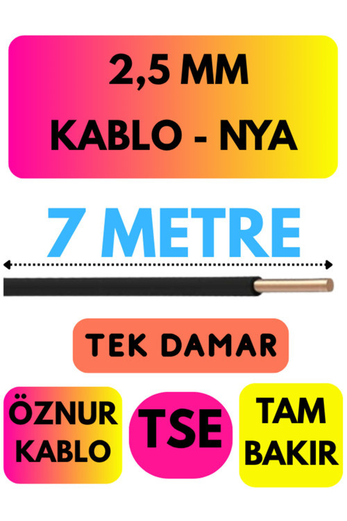 Öznur 2,5 MM NYA Kablo Metre Seçenekli (Siyah) 7 METRE