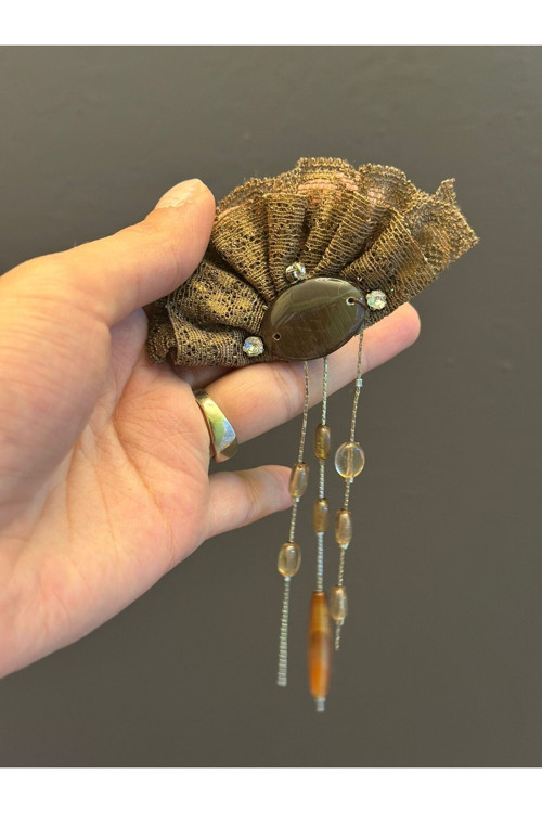 ETNİK BONCUK PÜSKÜLLÜ TASARIM BROŞ YAKA İĞNESİ 8X4 CM