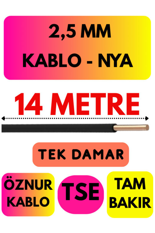 Öznur 2,5 MM NYA Kablo Metre Seçenekli (Siyah) 14 METRE