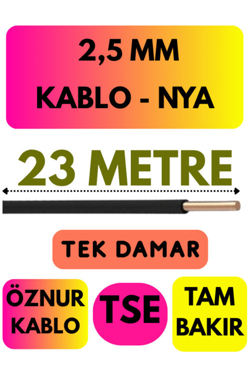 Öznur 2,5 MM NYA Kablo Metre Seçenekli (Siyah) 23 METRE