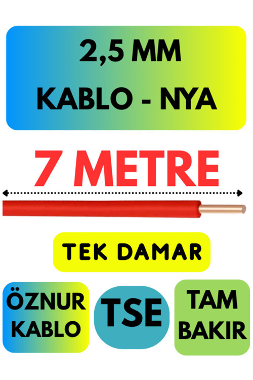 Öznur 2,5 MM NYA Kablo Metre Seçenekli (Kırmızı) 7 METRE