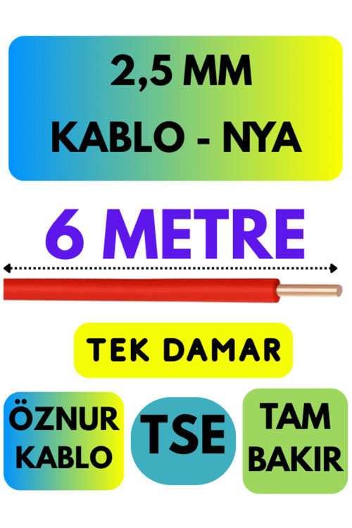 Öznur 2,5 MM NYA Kablo Metre Seçenekli (Kırmızı) 6 METRE