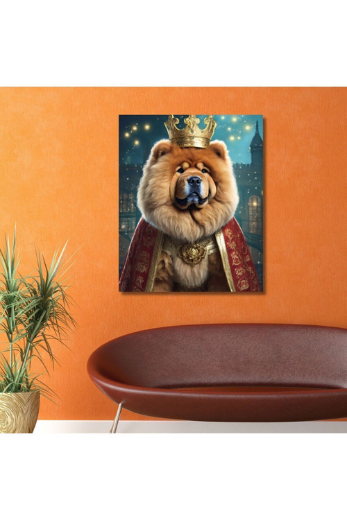 Tekli Dikey Kanvas Duvar Tablosu Kral Kostümlü Çin Aslanı Köpek
