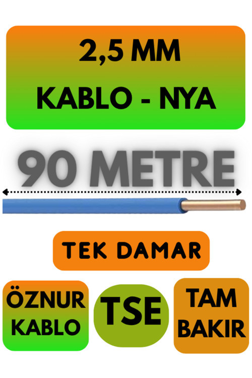 Öznur 2,5 MM NYA Kablo Metre Seçenekli (Mavi) 90 METRE