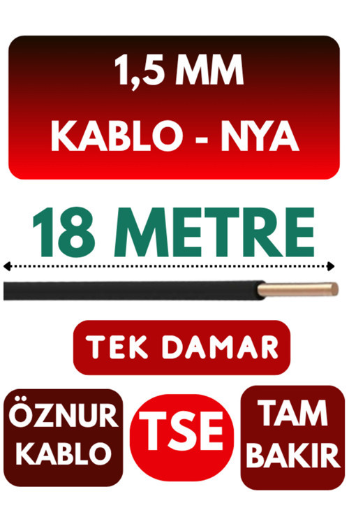 Öznur 1,5 MM NYA Kablo Metre Seçenekli (Siyah) 18 METRE