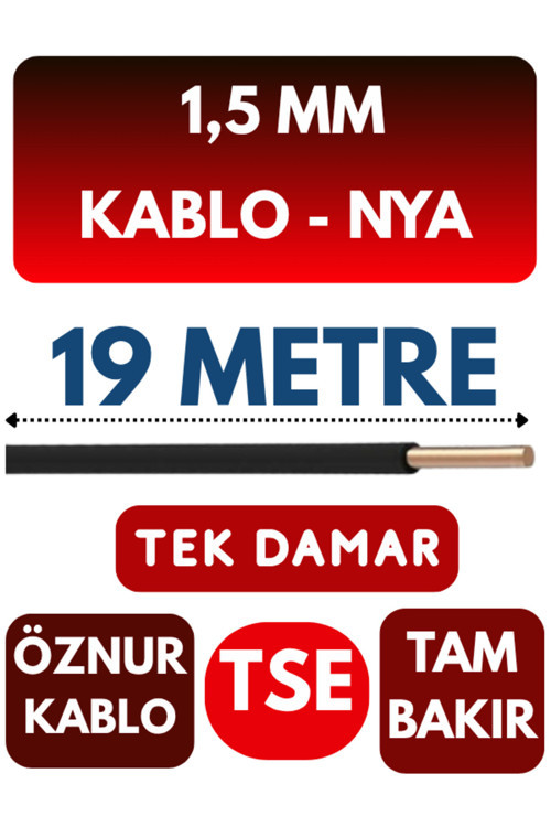 Öznur 1,5 MM NYA Kablo Metre Seçenekli (Siyah) 19 METRE