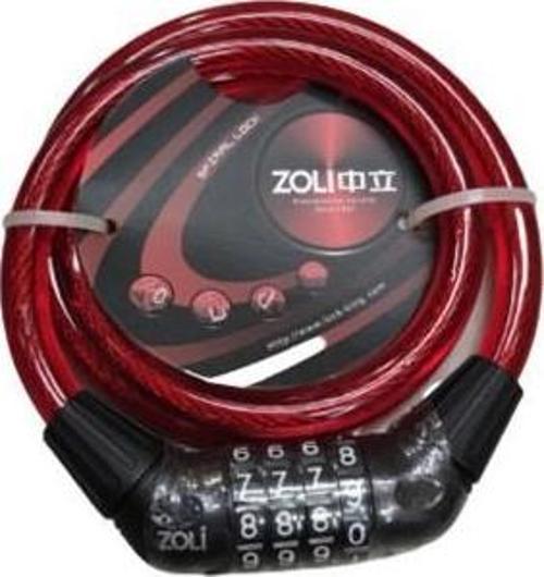 ZOLİ 4'lü Şifreli Bisiklet Çelik Kilit 12x1000 mm Bisiklet Kilidi Kırmızı
