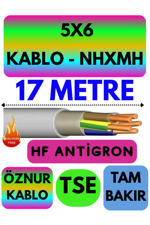 Öznur 5X6 NHXMH (ALEV İLETMEZ) Kablo Metre Seçenekli (Gri) 17 METRE