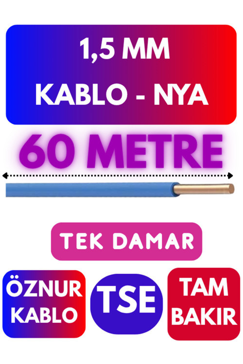 Öznur 1,5 MM NYA Kablo Metre Seçenekli (Mavi) 60 METRE