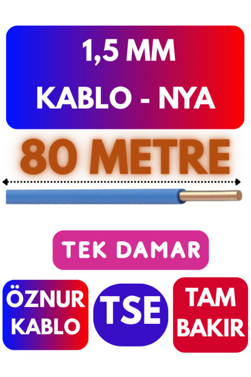 Öznur 1,5 MM NYA Kablo Metre Seçenekli (Mavi) 80 METRE