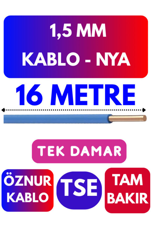 Öznur 1,5 MM NYA Kablo Metre Seçenekli (Mavi) 16 METRE