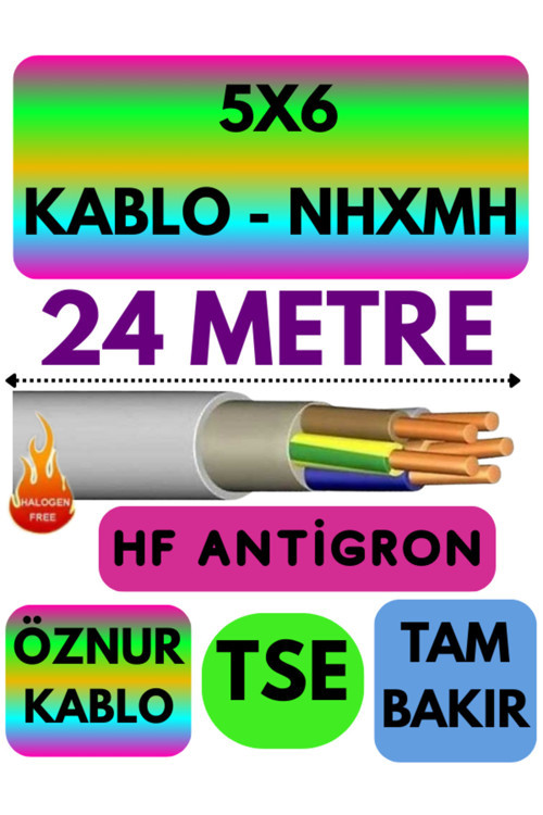 Öznur 5X6 NHXMH (ALEV İLETMEZ) Kablo Metre Seçenekli (Gri) 24 METRE