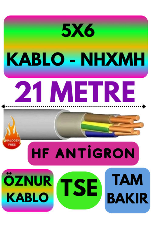 Öznur 5X6 NHXMH (ALEV İLETMEZ) Kablo Metre Seçenekli (Gri) 21 METRE