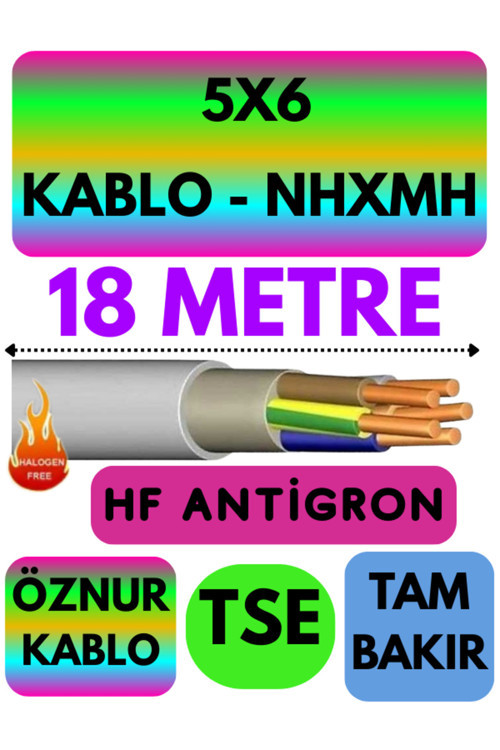 Öznur 5X6 NHXMH (ALEV İLETMEZ) Kablo Metre Seçenekli (Gri) 18 METRE