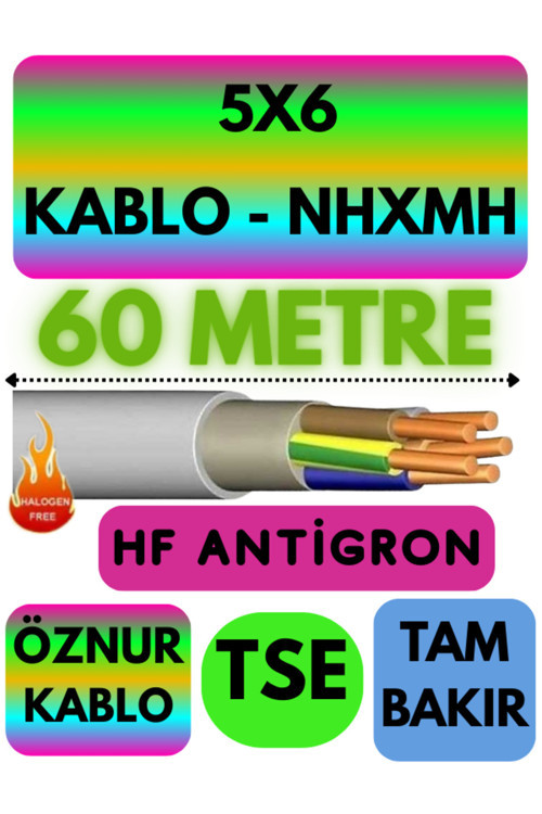 Öznur 5X6 NHXMH (ALEV İLETMEZ) Kablo Metre Seçenekli (Gri) 60 METRE