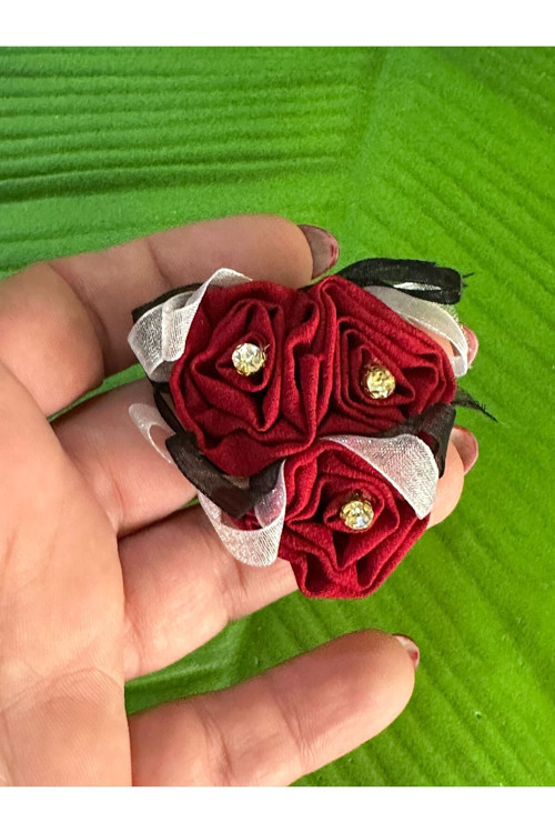 5X5 CM KIRMIZI GÜLLÜ TAŞLI TASARIM YAKA İĞNESİ TÜRBAN GİYİM AKSESUARI BROŞ