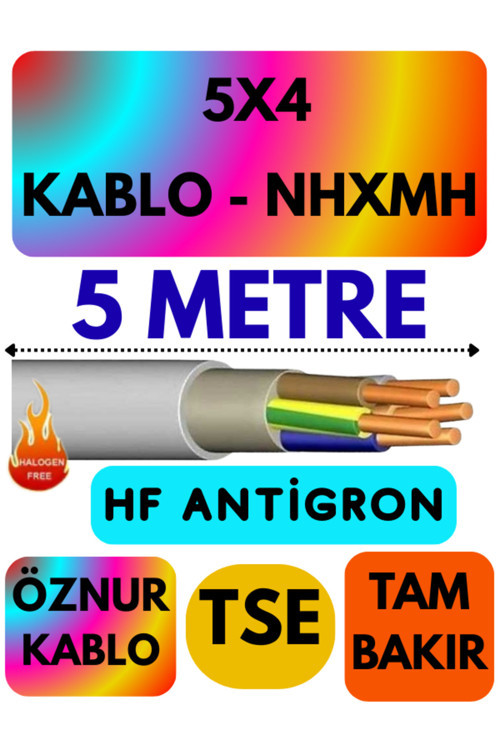 Öznur 5X4 NHXMH (ALEV İLETMEZ) Kablo Metre Seçenekli (Gri) 5 METRE
