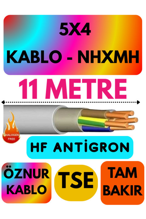 Öznur 5X4 NHXMH (ALEV İLETMEZ) Kablo Metre Seçenekli (Gri) 11 METRE